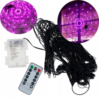 SPIDER WEB 70 LED UMELÉ HALLOWEENSKÉ OSVETLENIE FIALOVÉ